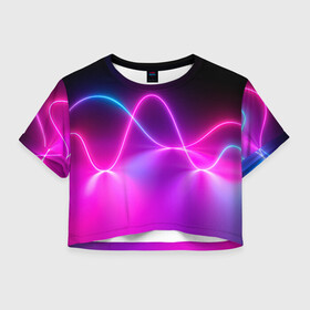 Женская футболка Crop-top 3D с принтом Лучи света pink theme в Курске, 100% полиэстер | круглая горловина, длина футболки до линии талии, рукава с отворотами | Тематика изображения на принте: абстрактные | волна | волна света | излучение | киберпанк | лучи | лучи света | неон | неоновые принты | рисунок | свет