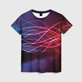 Женская футболка 3D с принтом Лучи света Spectrum в Курске, 100% полиэфир ( синтетическое хлопкоподобное полотно) | прямой крой, круглый вырез горловины, длина до линии бедер | абстрактные | волна | волна света | излучение | киберпанк | лучи | лучи света | неон | неоновые принты | призма | радуга | рисунок | свет | спектр цветов