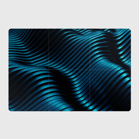 Магнитный плакат 3Х2 с принтом Волны голубого металла в Курске, Полимерный материал с магнитным слоем | 6 деталей размером 9*9 см | абстрактные | волны | металл | неон | светящиеся | синий