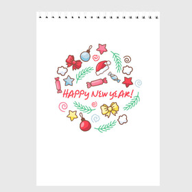 Скетчбук с принтом Happy New Year * С Новым Годом * в Курске, 100% бумага
 | 48 листов, плотность листов — 100 г/м2, плотность картонной обложки — 250 г/м2. Листы скреплены сверху удобной пружинной спиралью | выходные | новый год | подарки | праздник | празднование | рожлество