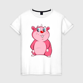 Женская футболка хлопок с принтом Веселый бобр pink edition в Курске, 100% хлопок | прямой крой, круглый вырез горловины, длина до линии бедер, слегка спущенное плечо | бобр | девушкам | детям | для девушек | для детей | животные | лес | милые звери | природа