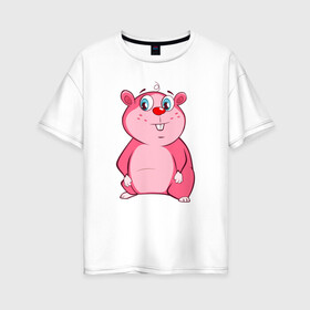 Женская футболка хлопок Oversize с принтом Веселый бобр pink edition в Курске, 100% хлопок | свободный крой, круглый ворот, спущенный рукав, длина до линии бедер
 | бобр | девушкам | детям | для девушек | для детей | животные | лес | милые звери | природа