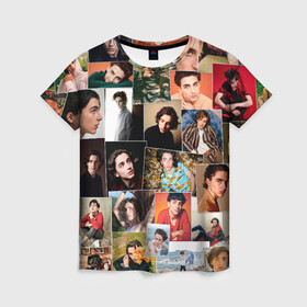 Женская футболка 3D с принтом Тимоти цветной коллаж в Курске, 100% полиэфир ( синтетическое хлопкоподобное полотно) | прямой крой, круглый вырез горловины, длина до линии бедер | timothe chalamet | актер | коллаж | тимоти шаламе | фотосессии