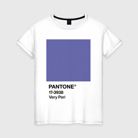 Женская футболка хлопок с принтом Цвет Pantone 2022 года - Very Peri в Курске, 100% хлопок | прямой крой, круглый вырез горловины, длина до линии бедер, слегка спущенное плечо | Тематика изображения на принте: pantone | very peri | violet | графический дизайн | дизайн | дизайнерский мем | дизигн | дизигнер | мем | пантон | сиреневый | фиолетовый | цвет 2022 года | цвет года | цвет пантон