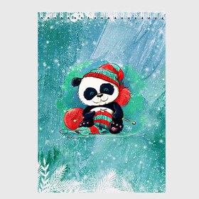 Скетчбук с принтом Панда вяжет в Курске, 100% бумага
 | 48 листов, плотность листов — 100 г/м2, плотность картонной обложки — 250 г/м2. Листы скреплены сверху удобной пружинной спиралью | new year | арт | вязание | графика | зима | новый год | панда | рождество