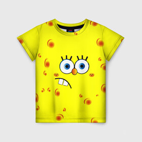 Детская футболка 3D с принтом Губка БОБ 2022 в Курске, 100% гипоаллергенный полиэфир | прямой крой, круглый вырез горловины, длина до линии бедер, чуть спущенное плечо, ткань немного тянется | губка боб | желтый | квадратные штаны | мультфильм | смайлик | спанч боб