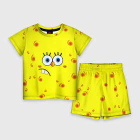 Детский костюм с шортами 3D с принтом Губка БОБ 2022 в Курске,  |  | губка боб | желтый | квадратные штаны | мультфильм | смайлик | спанч боб
