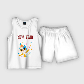 Детская пижама с шортами хлопок с принтом New 2022 yaer в Курске,  |  | new year | арт | графика | зима | кот | новый год | рождество