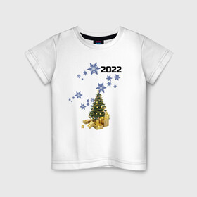 Детская футболка хлопок с принтом Новый год в Курске, 100% хлопок | круглый вырез горловины, полуприлегающий силуэт, длина до линии бедер | ёлочка | новый год | снежинки
