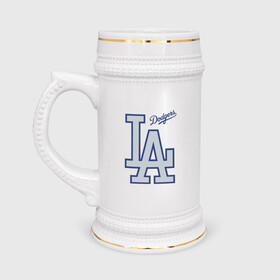 Кружка пивная с принтом Los Angeles Dodgers - baseball team в Курске,  керамика (Материал выдерживает высокую температуру, стоит избегать резкого перепада температур) |  объем 630 мл | Тематика изображения на принте: baseball | dodgers | los angeles | team | бейсбол | лосанжелес | сша