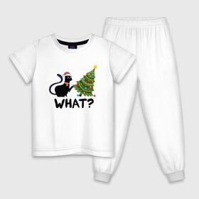 Детская пижама хлопок с принтом КОТЕЙКА И ЁЛКА в Курске, 100% хлопок |  брюки и футболка прямого кроя, без карманов, на брюках мягкая резинка на поясе и по низу штанин
 | Тематика изображения на принте: 2022 | cat | cats | christmas | cold | garland | klaus | mem | meme | memes | merry | new | santa | snow | what | winter | year | герлянды | гирлянда | год | елка | ёлки | ель | зима | клаус | кот | котейка | котенок | котик | котэ | кошка 