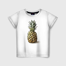 Детская футболка 3D с принтом Pineapple watercolor в Курске, 100% гипоаллергенный полиэфир | прямой крой, круглый вырез горловины, длина до линии бедер, чуть спущенное плечо, ткань немного тянется | Тематика изображения на принте: pineapple | ананас | графика | еда | рисунок | фрукт