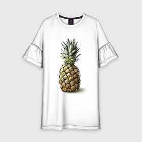 Детское платье 3D с принтом Pineapple watercolor в Курске, 100% полиэстер | прямой силуэт, чуть расширенный к низу. Круглая горловина, на рукавах — воланы | Тематика изображения на принте: pineapple | ананас | графика | еда | рисунок | фрукт