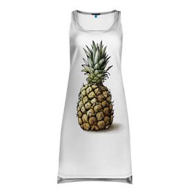 Платье-майка 3D с принтом Pineapple watercolor в Курске, 100% полиэстер | полуприлегающий силуэт, широкие бретели, круглый вырез горловины, удлиненный подол сзади. | pineapple | ананас | графика | еда | рисунок | фрукт