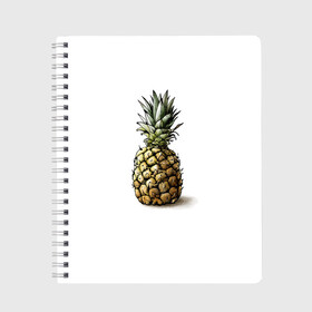 Тетрадь с принтом Pineapple watercolor в Курске, 100% бумага | 48 листов, плотность листов — 60 г/м2, плотность картонной обложки — 250 г/м2. Листы скреплены сбоку удобной пружинной спиралью. Уголки страниц и обложки скругленные. Цвет линий — светло-серый
 | Тематика изображения на принте: pineapple | ананас | графика | еда | рисунок | фрукт