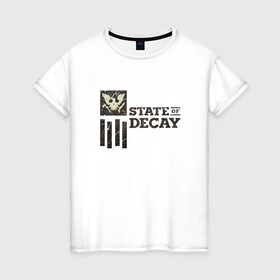 Женская футболка хлопок с принтом State of Decay Iron Logo в Курске, 100% хлопок | прямой крой, круглый вырез горловины, длина до линии бедер, слегка спущенное плечо | logo | state of decay | survival horror | undead labs | загнивающий штат | зомби апокалипсис | лого | логотип | стадия разложения | стейт оф декай | эмблема