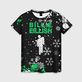 Женская футболка 3D с принтом billie eilish новый год снежинки в Курске, 100% полиэфир ( синтетическое хлопкоподобное полотно) | прямой крой, круглый вырез горловины, длина до линии бедер | be | billie | billie eilish | blohsh | ghoul | билли | билли айлиш
