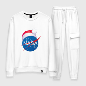 Женский костюм хлопок с принтом NASA NEW YEAR 2022 в Курске, 100% хлопок | на свитшоте круглая горловина, мягкая резинка по низу. Брюки заужены к низу, на них два вида карманов: два 