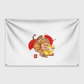 Флаг-баннер с принтом Золотой тигр 2022 Tigr в Курске, 100% полиэстер | размер 67 х 109 см, плотность ткани — 95 г/м2; по краям флага есть четыре люверса для крепления | 2022 | new year | tiger | water tiger | водяной тигр | символ года