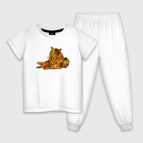 Детская пижама хлопок с принтом Акварельный тигр 2022 в Курске, 100% хлопок |  брюки и футболка прямого кроя, без карманов, на брюках мягкая резинка на поясе и по низу штанин
 | дикие кошки | новый год | символ года | тигр | тигренок