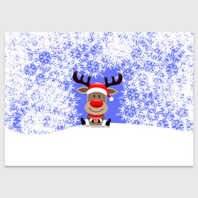 Поздравительная открытка с принтом Олень среди снежинок в Курске, 100% бумага | плотность бумаги 280 г/м2, матовая, на обратной стороне линовка и место для марки
 | 2021 | 2022 | happy new year 2022 | дед мороз | новый год | новый год 2022 | олень | олень с подарком | санта | снег | снежинки