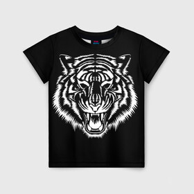 Детская футболка 3D с принтом Сильный тигр в Курске, 100% гипоаллергенный полиэфир | прямой крой, круглый вырез горловины, длина до линии бедер, чуть спущенное плечо, ткань немного тянется | 2022 | strong | tiger | сильный | тигр