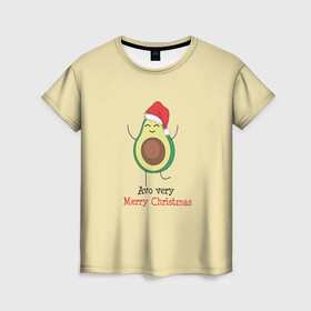 Женская футболка 3D с принтом Avo Merry Christmas в Курске, 100% полиэфир ( синтетическое хлопкоподобное полотно) | прямой крой, круглый вырез горловины, длина до линии бедер | avocado | santa | the hood | авокадо | колпак