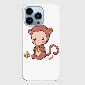 Чехол для iPhone 13 Pro с принтом Милая обезьяна ест банан в Курске,  |  | Тематика изображения на принте: бананы | животное | животные | милое | милое животное | мир | обезьяна