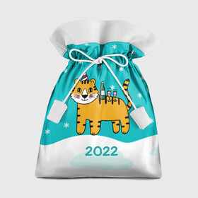 Подарочный 3D мешок с принтом Новогодний стол - тигр в Курске, 100% полиэстер | Размер: 29*39 см | Тематика изображения на принте: 2022 | год тигра | новый год | новый год 2022 | символ года | тигр | тигренок | тигрица | тигры