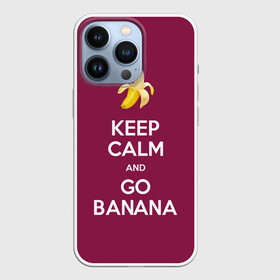 Чехол для iPhone 13 Pro с принтом Keep calm and go banana в Курске,  |  | Тематика изображения на принте: banana | fruit | joke | keep calm and go banana | royal motto | банан | иди на банан | королевский девиз | успокойся | фрукт | шутка