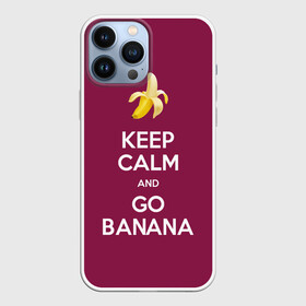 Чехол для iPhone 13 Pro Max с принтом Keep calm and go banana в Курске,  |  | Тематика изображения на принте: banana | fruit | joke | keep calm and go banana | royal motto | банан | иди на банан | королевский девиз | успокойся | фрукт | шутка