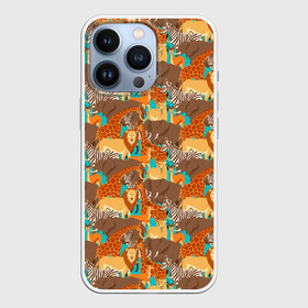 Чехол для iPhone 13 Pro с принтом Дикие Животные в Курске,  |  | animals | safari | zoo | дикая природа | дикие животные | животные | жираф | звери | зебра | зоопарк | лев | сафари | следы от лап | слон
