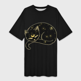 Платье-футболка 3D с принтом Космический Кот Целестиал в Курске,  |  | cat | celestial | galaxy | glow | heavenly | milky | moon | neon | space | stars | way | галактика | звезды | космический | космос | кот | луна | млечный | небесный | неон | путь | свечение | целестиал