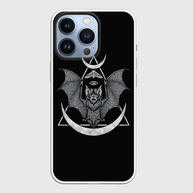 Чехол для iPhone 13 Pro с принтом Оккультная летучая мышь в Курске,  |  | Тематика изображения на принте: bat | dark | eye | masons | moon | moth | mouse | occult | triangle | глаз | летучая | луна | массоны | моль | мышь | оккультизм | оккультная | темный | треугольник