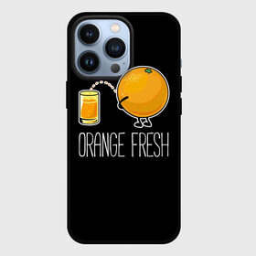 Чехол для iPhone 13 Pro с принтом Orange fresh   апельсиновый фрэш в Курске,  |  | freshly squeezed | funny | joke | juice | orange | orange fresh | апельсин | апельсиновый фрэш | писает в стакан | прикол | свежевыжатый | сок | шутка