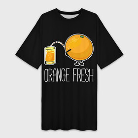 Платье-футболка 3D с принтом Orange fresh  апельсиновый фрэш в Курске,  |  | freshly squeezed | funny | joke | juice | orange | orange fresh | апельсин | апельсиновый фрэш | писает в стакан | прикол | свежевыжатый | сок | шутка