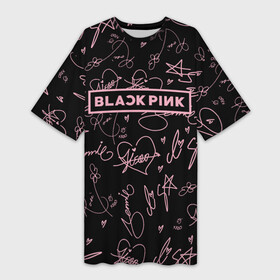 Платье-футболка 3D с принтом BLACKPINK АВТОГРАФЫ ЧЁРНЫЙ в Курске,  |  | black  pink | blackpink | ddudu ddudu | jennie | jisoo | kpop | lalisa | lisa | rose | блекпинк | группа | ддуду ддуду | дженни | джису | корейская группа | кпоп | лисы | розовый | розэ | черный