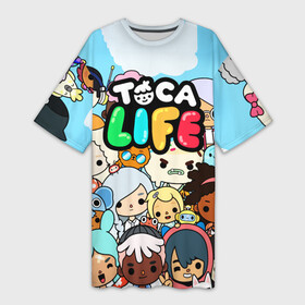 Платье-футболка 3D с принтом Toca LIFE персонажи в Курске,  |  | toca boca | toca life | детская игра | игра | лого | логотип | персонажи | прикоснуться ко рту | тока бока