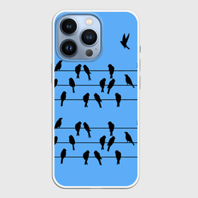 Чехол для iPhone 13 Pro с принтом Птицы сидят на проводах в Курске,  |  | birds | blue sky | electric | sit | spring | wires | весна | голубое небо | провода | птицы | сидят | электрические