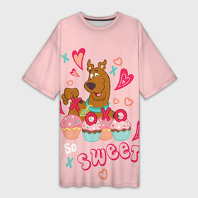 Платье-футболка 3D с принтом XoXo So Sweet в Курске,  |  | 14 февраля | scooby | scooby doo | statwb | valentine | valentines | валентин | влюблён | влюблённые | день валентина | день влюблённых | любвоная | любовь | мульт | мультики | мультфильм | св валентин | скуби | скуби ду