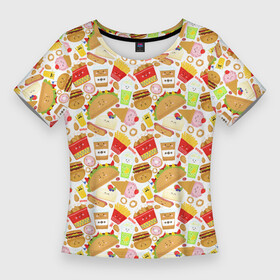 Женская футболка 3D Slim с принтом Продукты Питания в Курске,  |  | burger | cheeseburger | fast food | hamburger | hot dog | pizza | блюдо | бургер | быстрое питание | гамбургер | еда | жратва | завтрак | закуска | картошка фри | корм | кушанье | макдоналдс | обед | перекус | пицца | пища | повар