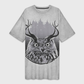 Платье-футболка 3D с принтом Оленесова в Курске,  |  | animal | beast | deer | di | different animals | elk | gray | gray background | gray owl | olenesova | owl | белочёрный фон | животное | зверёк | зверь | лосиха | лось | оленесова | олень | разные звери | разные совы | сероватобелый | серый