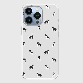 Чехол для iPhone 13 Pro с принтом Черно белые собачки паттерн в Курске,  |  | Тематика изображения на принте: белый | бордер колли | бостон терьер | монохром | папильон | паттерн | серый | собаки | спокойные цвета | той спаниэль | французский бульдог | черно белый принт