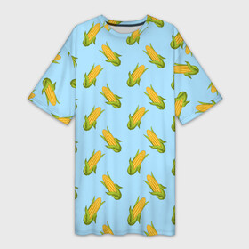 Платье-футболка 3D с принтом Кукуруза паттерн в Курске,  |  | Тематика изображения на принте: corn | еда | зож | корн | кукуруза | овощи | паттерн | пп | правильное питание