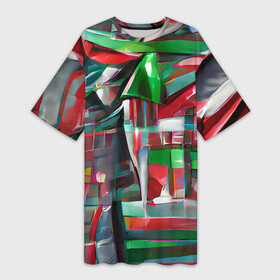 Платье-футболка 3D с принтом Бодрый Новый год в Курске,  |  | зеленый | красный | новый год | полосы | рождество | спортивный | яркий