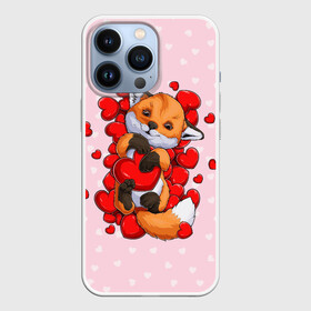 Чехол для iPhone 13 Pro с принтом Лисенок с сердечками   Little fox and hearts в Курске,  |  | fox | hearts | love | valentines | valentines day | валентинка | влюбленный | день святого валентина | забавный | лиса | лисенок | любовь | милый | сердечко | сердце