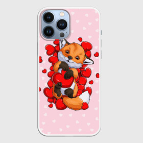 Чехол для iPhone 13 Pro Max с принтом Лисенок с сердечками   Little fox and hearts в Курске,  |  | fox | hearts | love | valentines | valentines day | валентинка | влюбленный | день святого валентина | забавный | лиса | лисенок | любовь | милый | сердечко | сердце