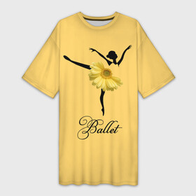 Платье-футболка 3D с принтом Ballet Балет в Курске,  |  | ballerina | ballet | ballet tutu | dance | flower | gerbera | yellow | балерина | балет | балетная пачка | гербера | жёлтая | танец | цветок
