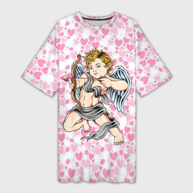 Платье-футболка 3D с принтом Амур  Cupid в Курске,  |  | hearts | love | valentines | valentines day | амур | ангел | валентинка | влюбленный | день святого валентина | купидон | любовь | мальчик | сердечко | сердце | стрела