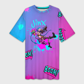 Платье-футболка 3D с принтом JINX  BOOM  АРКЕЙН в Курске,  |  | arcane | boom | jinx | league of legends | аркейн | бомба | взрыв | граффити | комикс | надписи